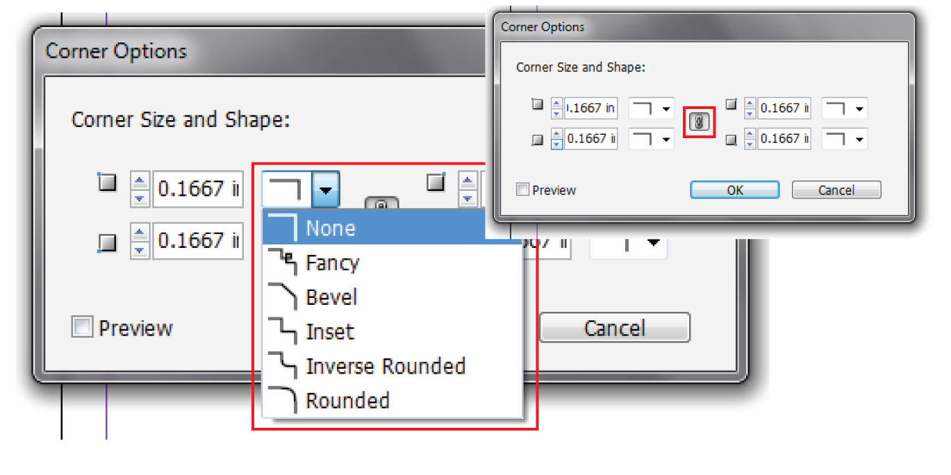 To change each corner individually you must use the Corner Options pop up.