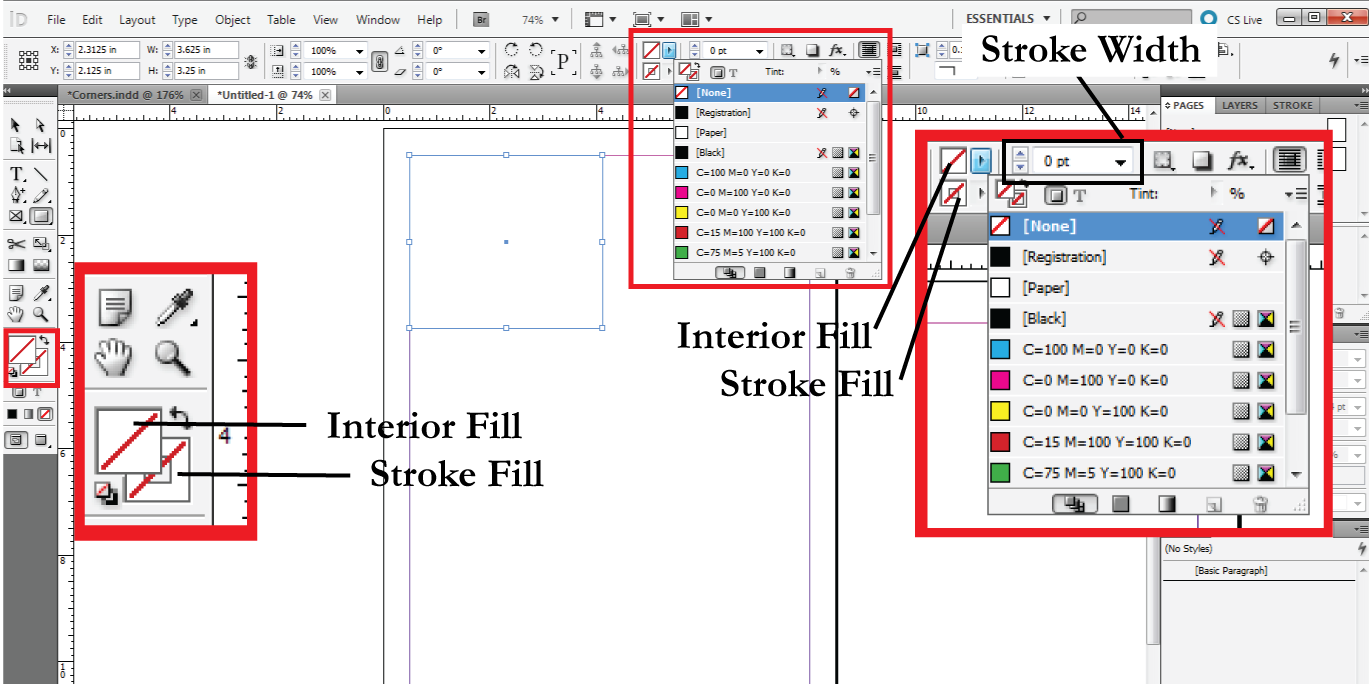 These options enable you to fill the rectangle or add a stroke.