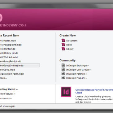 InDesign Start Up Screen